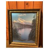 Framed Mountain Lake Landscape Print in Ornate Wood Frame