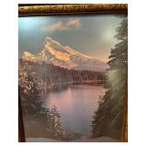 Framed Mountain Lake Landscape Print in Ornate Wood Frame
