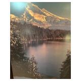 Framed Mountain Lake Landscape Print in Ornate Wood Frame