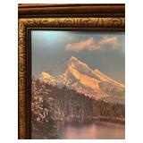 Framed Mountain Lake Landscape Print in Ornate Wood Frame