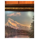 Framed Mountain Lake Landscape Print in Ornate Wood Frame