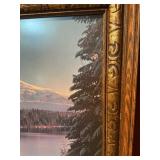 Framed Mountain Lake Landscape Print in Ornate Wood Frame