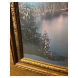 Framed Mountain Lake Landscape Print in Ornate Wood Frame