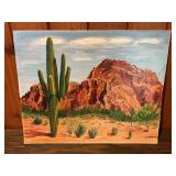 Original Desert Landscape Painting – Superstition Mountain, Mesa Arizona – Signed