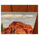 Original Desert Landscape Painting – Superstition Mountain, Mesa Arizona – Signed