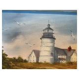 Framed Lighthouse Coastal Painting – Dot Jerna’s Lighthouse Gallery, Massachusetts
