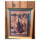 Framed Violin Still Life Print – Rustic Musical Instruments Wall Art