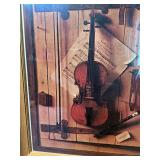 Framed Violin Still Life Print – Rustic Musical Instruments Wall Art