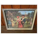 Vintage Patriotic Park Scene Print – Civil War Era Bandstand & Couple – Framed