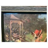 Vintage Patriotic Park Scene Print – Civil War Era Bandstand & Couple – Framed