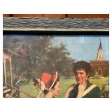Vintage Patriotic Park Scene Print – Civil War Era Bandstand & Couple – Framed
