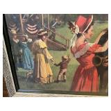 Vintage Patriotic Park Scene Print – Civil War Era Bandstand & Couple – Framed