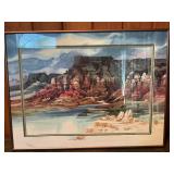 Framed Southwestern Canyon Landscape Print – Desert Cliff & River Scene