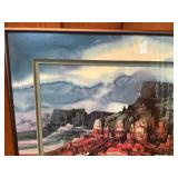 Framed Southwestern Canyon Landscape Print – Desert Cliff & River Scene