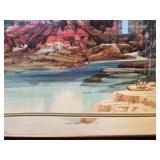 Framed Southwestern Canyon Landscape Print – Desert Cliff & River Scene