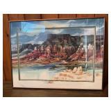 Framed Southwestern Canyon Landscape Print – Desert Cliff & River Scene