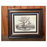 Framed Pheasant Hunting Scene Print – Black & White Wildlife Artwork – Signed & Numbered