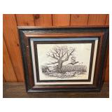 Framed Pheasant Hunting Scene Print – Black & White Wildlife Artwork – Signed & Numbered