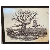 Framed Pheasant Hunting Scene Print – Black & White Wildlife Artwork – Signed & Numbered