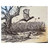 Framed Pheasant Hunting Scene Print – Black & White Wildlife Artwork – Signed & Numbered
