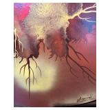 Signed Abstract Round Panel Painting – Mid-Century Modern Style – “Mancini”