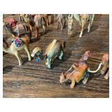 Vintage Hand-Carved Wooden Camel & Caravan Figurine Lot – Miniature Animals