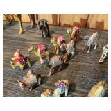 Vintage Hand-Carved Wooden Camel & Caravan Figurine Lot – Miniature Animals