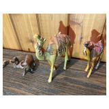 Vintage Hand-Carved Wooden Camel & Caravan Figurine Lot – Miniature Animals