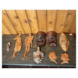 Vintage Hand-Carved Wooden Wall Art Lot – Masks, Figures & Folk Art Décor