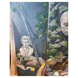 Vintage Musical Wall Art Triptych w/ Metal Sailboats & Brass Decor – Violin, Mozart, Clarinet Theme