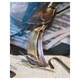 Vintage Musical Wall Art Triptych w/ Metal Sailboats & Brass Decor – Violin, Mozart, Clarinet Theme