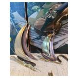 Vintage Musical Wall Art Triptych w/ Metal Sailboats & Brass Decor – Violin, Mozart, Clarinet Theme