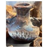 Modern Red Ceramic Vase Set + Rustic Studio Pottery Jug & Wood Decor Lot