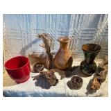 Rustic Wood Décor & Pottery Vase Lot – Burl, Driftwood, Handcrafted Pieces