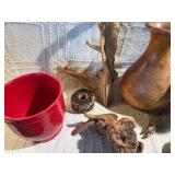 Rustic Wood Décor & Pottery Vase Lot – Burl, Driftwood, Handcrafted Pieces