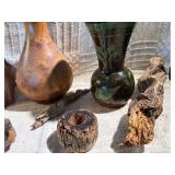 Rustic Wood Décor & Pottery Vase Lot – Burl, Driftwood, Handcrafted Pieces