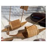 Nautical Wood Décor Lot – Hand Carved Whale, Boats, Shells & Folk Art Pieces