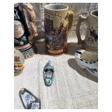 German Beer Steins, Delft Shoe, Inlay Wood Box & Souvenir Collectibles Lot
