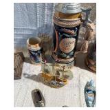 German Beer Steins, Delft Shoe, Inlay Wood Box & Souvenir Collectibles Lot