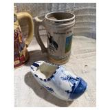 German Beer Steins, Delft Shoe, Inlay Wood Box & Souvenir Collectibles Lot