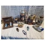 German Beer Steins, Delft Shoe, Inlay Wood Box & Souvenir Collectibles Lot