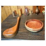 Vintage Mixed Decorative Lot – Wood Bowls, Mini Vases, Folk Art & Small Collectibles
