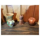 Vintage Mixed Decorative Lot – Wood Bowls, Mini Vases, Folk Art & Small Collectibles