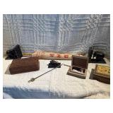 Asian Decor & Carved Wood Lot – Inlay Boxes, Bookends, Parasol & Desk Pieces