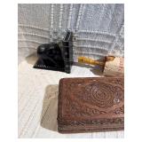 Asian Decor & Carved Wood Lot – Inlay Boxes, Bookends, Parasol & Desk Pieces