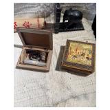 Asian Decor & Carved Wood Lot – Inlay Boxes, Bookends, Parasol & Desk Pieces