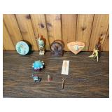 Vintage Mixed Decor & Collectibles Lot – Figurines, Pin Cushion, Key, Western Wall Art & More