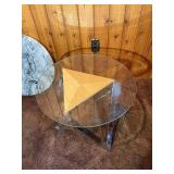 Modern Round Accent Table – Faux Marble Top & Chrome Geometric Base