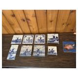 Vintage Delft Blue Tile Lot – Holland Windmills, Hand Painted, Made in Holland, Framed