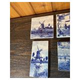 Vintage Delft Blue Tile Lot – Holland Windmills, Hand Painted, Made in Holland, Framed